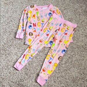 LITTLE SLEEPIES PINK ALPHABET FRIENDS TWO PIECE PAJAMA SET